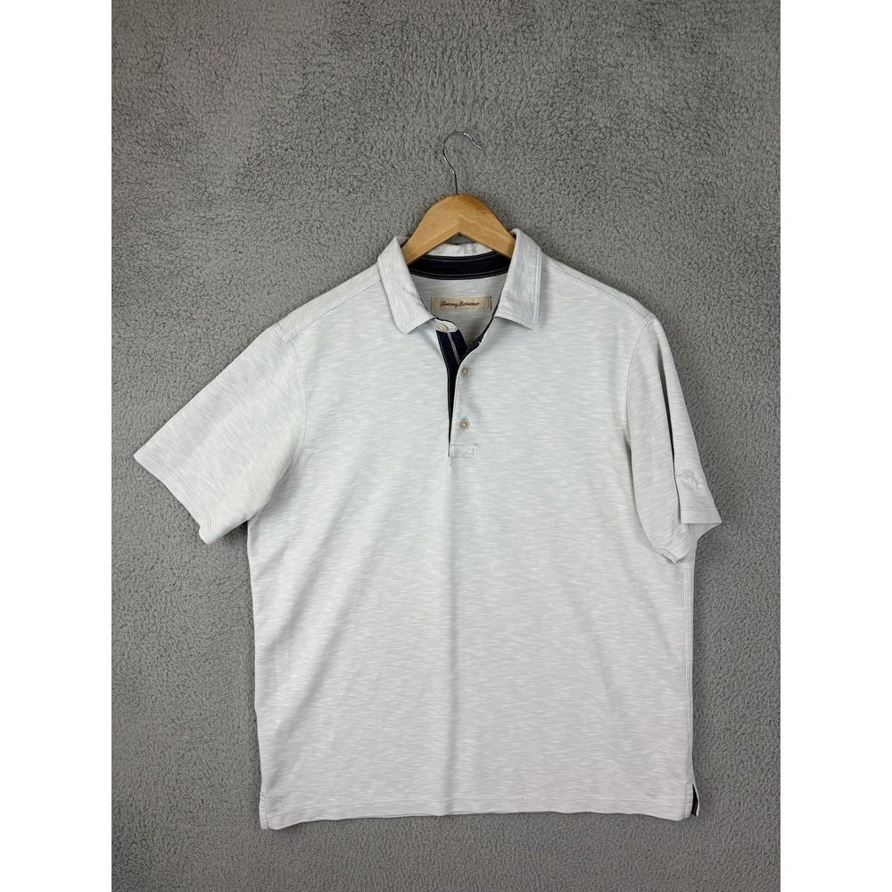 Tommy Bahama Polo Shirt Mens Medium Gray Modal Blend Knit Short Sleeve Casual